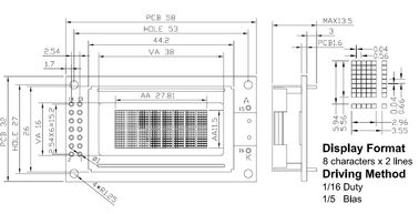 Profesjonalny moduł wyświetlacza Lcd 8x2 znaków Białe podświetlenie LED RYB0802A