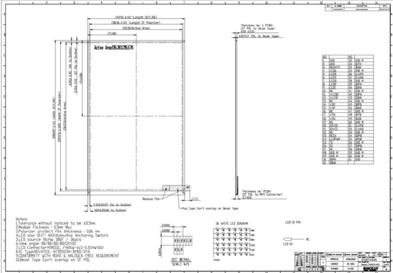 10.1 cali TFT LCD Moduł INNOLUX P101SFA-AF0 Diagonal 1600*RGB*2560