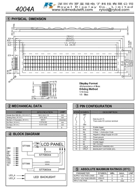 40*4 znaków STN Moduł LCD Niebieski Monochromatyczny Negatywny Duży Rozmiar Z ST7065/7066