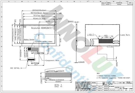 4.3 cali Innolux LCD Panel Module 480*3RGB*272 TFT Display Antyglare Digital