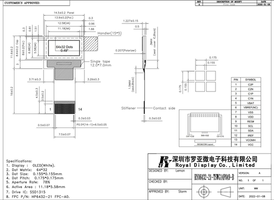 0.49-calowy ekran OLED Moduł LCD 64 * 32 Z SSD1315 Monochrome