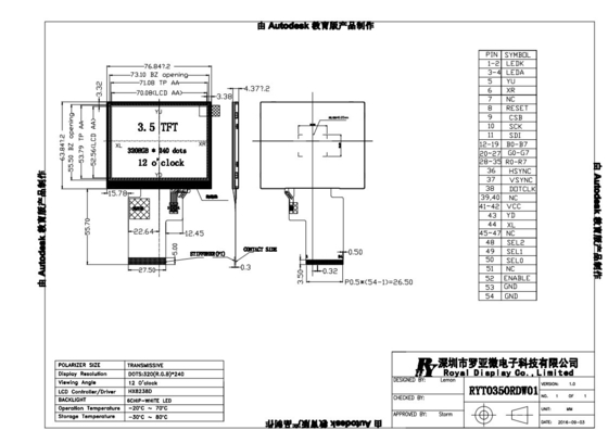 3.5 cali TFT LCD Display 320*240 24-bitowy RGB Hx8238d
