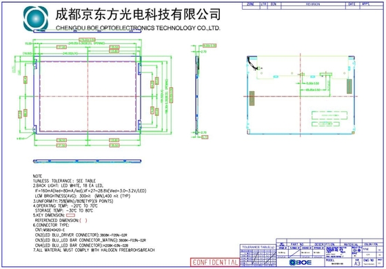 12.1 cali TFT LCD Panel Boe 800*600 RGB 800: 1 BA121S01-100 Ekstremalne warunki pogodowe