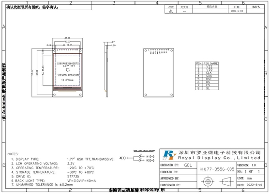 1.77'' 1.8' TFT LCD Module 128*160 RGB z ST7735 4 linii interfejsu SPI 65k