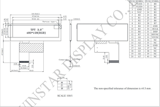 3.9' bar TFT LCD Moduł 480*128*RGB WinStar zastąpić 6H HX8278-A