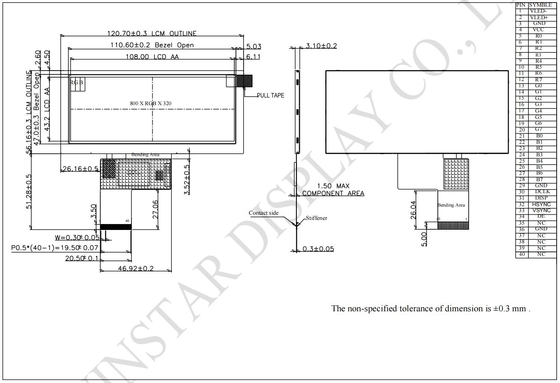 4.6' 800*RGB*320 LCD Moduł TFT transmisywny 12H Bar typu Winstar zastąpić