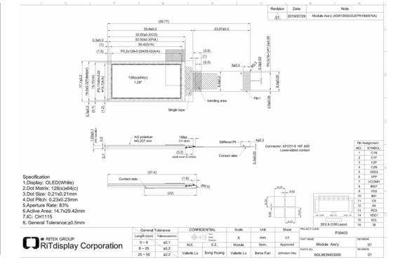 1.29' 1,3' OLED Moduł 64*128 CH1115 IC Spi I2c Interfejs Wysoki kontrast