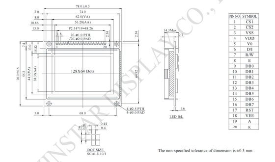 Graficzny 128*64 mały moduł LCD monochromatyczny z interfejsem NT7107/NT7108 6800 dostosowalnym