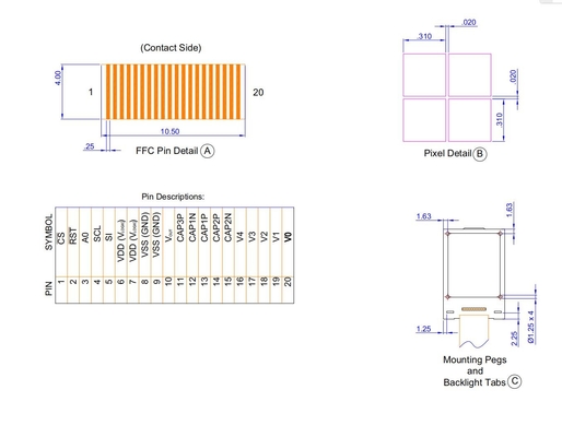1.0'' Graficzny moduł LCD FSTN 42*65 Negatywny 12h St7565r Cfao4265A 100% Replikacja szerokiej temperatury