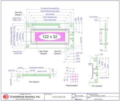 122*32 Moduł graficzny LCD CFAG12232A-TMI-TA STN Błękitny transmisywny wyświetlacz szerokotemperaturowy 6H