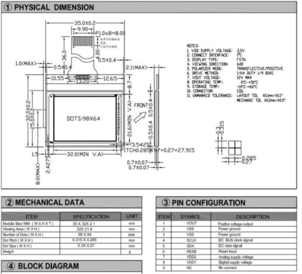 Moduł graficzny LCD 98*64 z interfejsem St7549 I2c Transfleksyjny dodatni szeroki wyświetlacz temperatury