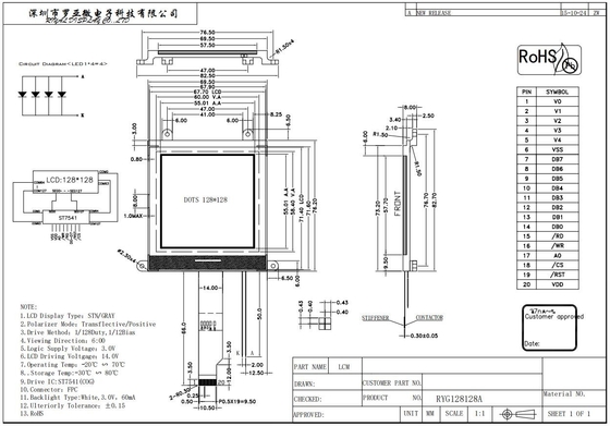 128*128 Moduł graficzny LCD STN Szary 6H Z łącznikiem FPC o szerokiej temperaturze ST7541