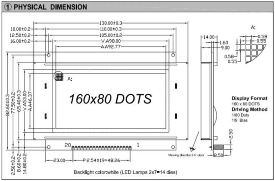 Moduł graficzny LCD 160*80 Duży rozmiar FSTN z oświetleniem tylnym 5,25v szeroka temperatura LC7981 wyświetlacz przemysłowy
