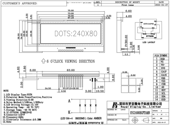 240*80 Moduł graficzny LCD FSTN 6H Super szeroki temperatury wyświetlacz przemysłowy Niski MOQ