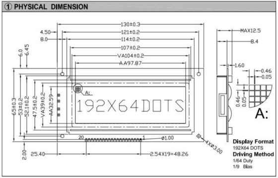 192*64 Moduł graficzny LCD Wielkowymiarowy łącznik STN PIN z podświetleniem AT0107 AT0108 Ekran przemysłowy
