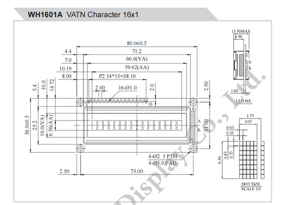 16*1 Symbol Monochromatyczny interfejs SPI szerokotemperaturowy moduł LCD VATN