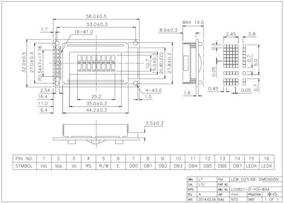 Moduł LCD o szerokiej temperaturze 8*2 znaków STN monochromatyczny 6H
