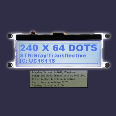 Rozmiar niestandardowy 240X64 STN Równoległy FFC UC1611s Kontroler Graficzny moduł LCD Szeregowy tryb pracy Monochromatyczny