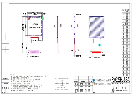 2.2 cala TFT LCD Moduł 240*320 RGB 2,8v Biały szeroki temperatury wyświetlacz