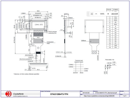 1.4'' 128*64 Graficzny moduł LCD CFAG12864T3-TFH ST7565P szeroki wyświetlacz temperatury