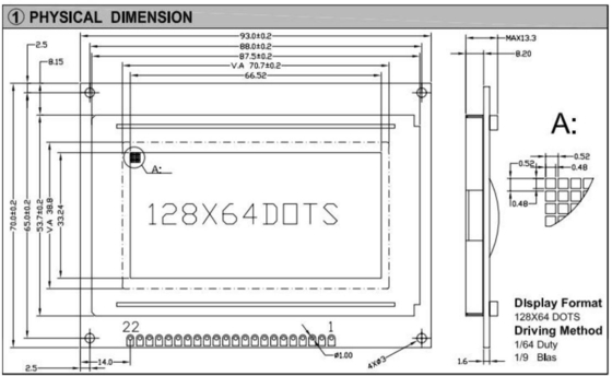 128*64 Graficzny moduł STN LCD AT0107 Monochrom z wyświetleniem przemysłowym LED