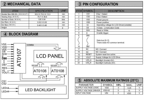 128*64 Graficzny moduł STN LCD AT0107 Monochrom z wyświetleniem przemysłowym LED