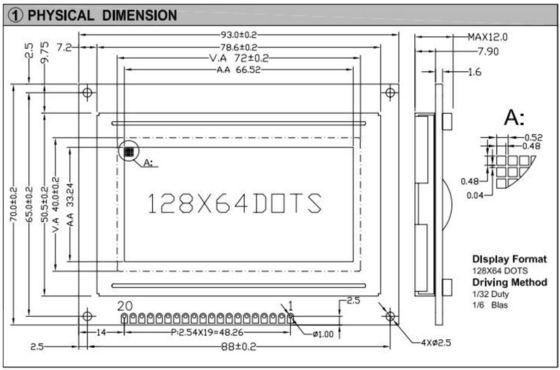 20PIN Konektor 128*64 Moduł graficzny LCD Monochromatyczny STN Kolor opcjonalny Z podświetleniem