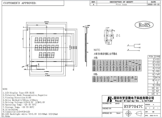 FSTN LCD Module Dispenser paliwa Przemysłowy wyświetlacz z Ht1621 6h 5.0V Transflekcyjny pozytywny dostosowywalny
