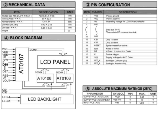 128*64 Moduł graficzny LCD Kolor opcjonalny 20 PIN AT0107/AT0108 STN Wysokotemperaturowy wyświetlacz