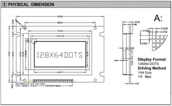 Duży rozmiar 128 * 64 Graficzny moduł LCD 20 pin Monochrom z PCB Back Light Industrial Display Dostosować