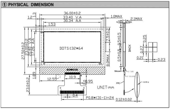 132*64 Moduł graficzny LCD FSTN NT7534 Konektor FPC Wyświetlacz przemysłowy 3.5v