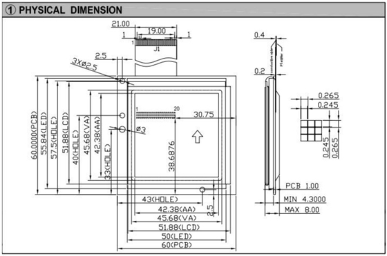 160*160 Kwadrat graficzny FSTN RA8822 Z PCB Back Light Industrial Display LCD Module 6H 12H
