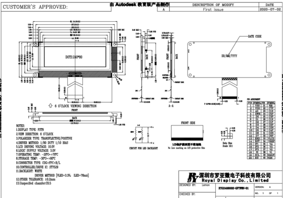 240*80 Moduł graficzny LCD FSTN 6H szeroka temperatura ST7529 COG Przemysłowy wyświetlacz
