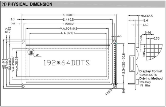 192*64 Moduł graficzny FSTN LCD AT0107 z oświetleniem z tyłu, szeroki ekran przemysłowy o dużej temperaturze