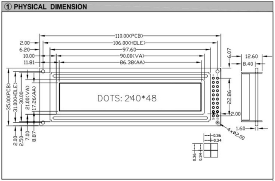 240*48 Moduł graficzny STN LCD z oświetleniem tylnym z wyłączeniem PCB TS107/TS108 Ekran przemysłowy
