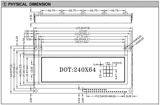 240*64 Graficzny moduł LCD FSTN z dużym wyświetlaczem przemysłowym PCB