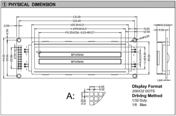 256*32 Duży Graficzny Moduł LCD ST7920/ST7921 20 Pin Industrial Display