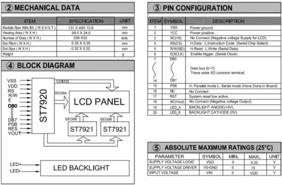 256*32 Duży Graficzny Moduł LCD ST7920/ST7921 20 Pin Industrial Display