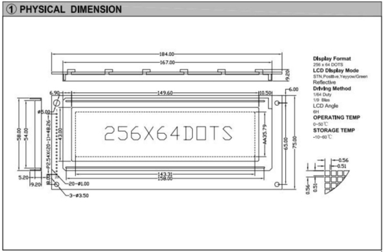 256*64 Moduł graficzny LCD STN Żółty Zielony 6H Pozytywny wyświetlacz przemysłowy
