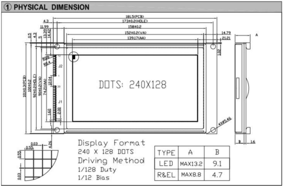 240*180 Graficzny moduł LCD FSTN z oświetleniem wstecznym, wysokiej temperatury wyświetlacz przemysłowy