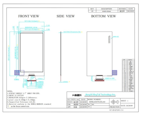 3.7'' EPD 240*416 4 Kolorowy wyświetlacz papieru elektronicznego dla elektronicznego systemu etykietowania półki