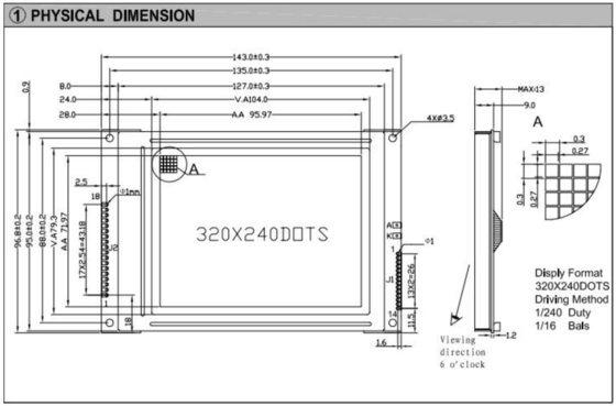 320*240 FSTN Moduł graficzny LCD RA8835 6H Wysokotemperaturowy wyświetlacz przemysłowy