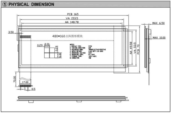 480*160 Moduł graficzny LCD FSTN 6H Transflekcyjny pozytywny wyświetlacz przemysłowy