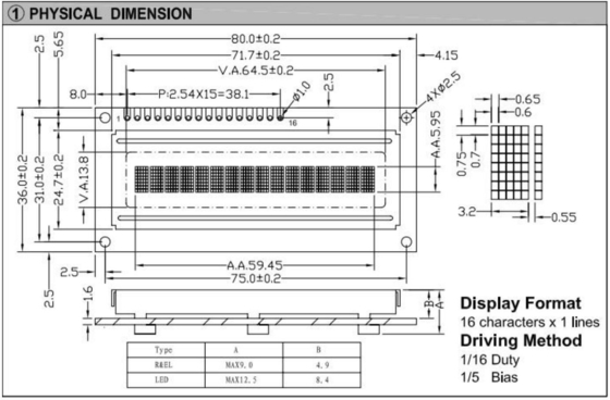 16*1 1601 STN Moduł obrazu LCD ST7066 z oświetleniem przemysłowym