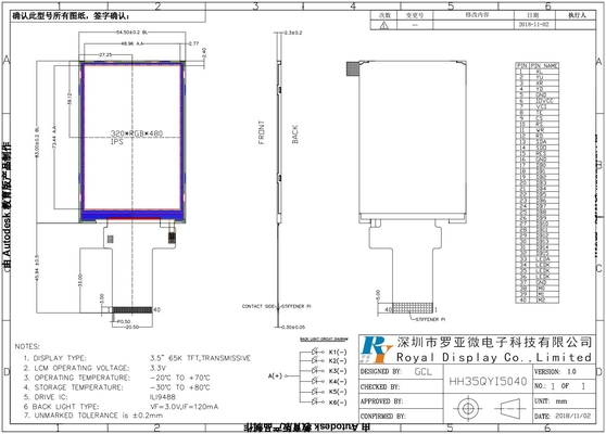 3.5' 320*480 RGB TFT IPS touch LCD Moduł szerokokalorycznego wyświetlacza przemysłowego