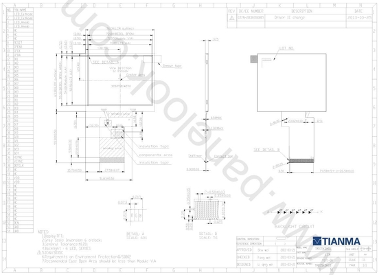 3.5'' Tianma 320*RGB*240 TFT 12H szerokotemperaturowy przemysłowy moduł LCD