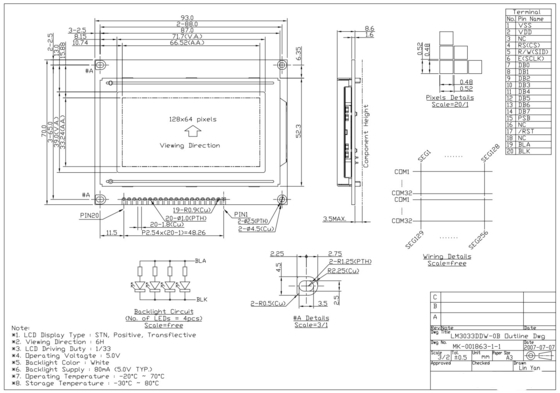 STN Pozytywny 128*64 Graficzny ST7920 6H szerokotemperaturowy moduł LCD LM3033DW