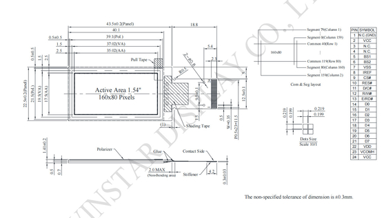 1.54'' 160*80 Monochromatyczny moduł LCD OLED o ultra szerokiej temperaturze SSD1320