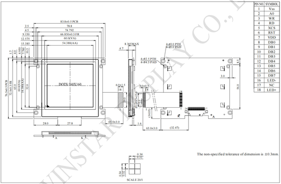 160*160 Graficzny moduł LCD FSTN UC1698u szerokotemperaturowy