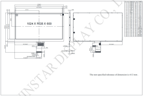 10.1'' 1024*RGB*600 TFT szerokotemperaturowy moduł LCD 24-bitowy interfejs